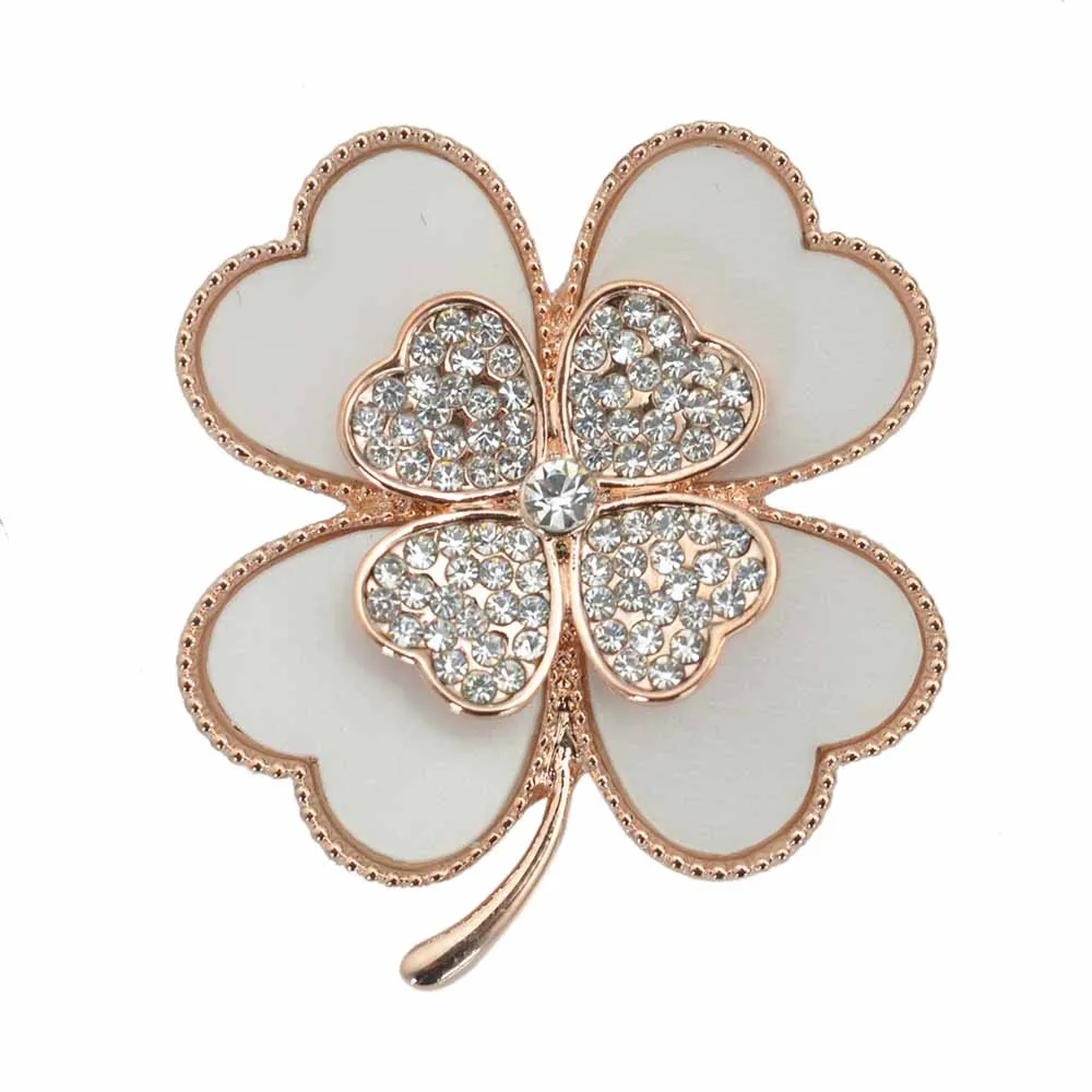 Акриловый лист брошь в форме клевера для женщин Золотой Цвет Брошь со стразами