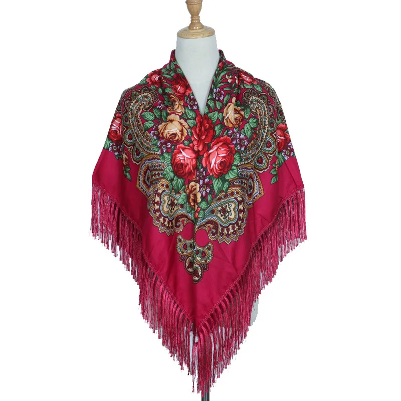 135CM rose Red Горячая Распродажа, российский квадратный шарф большого размера, хлопковый длинный шарф с кисточками, брендовая весенне-зимняя шаль для женщин, женская накидка из пашмины, снуд - Цвет: 135CM rose Red