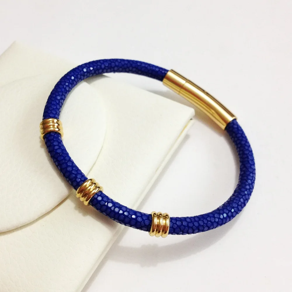 Модный черный настоящий Таиланд 5 мм кожаный браслет Stingray из полированной стали