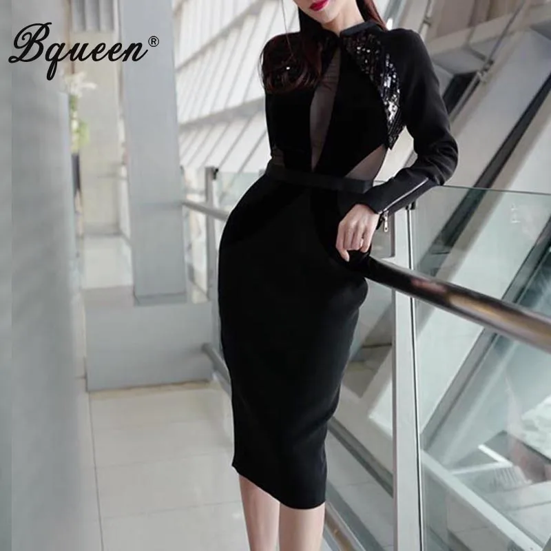 Bqueen новинка 2019 женское сексуальное Бандажное платье с блестками облегающее