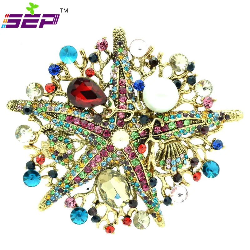Винтажное ювелирное изделие Цветная брошь в виде морской звезды булавка со