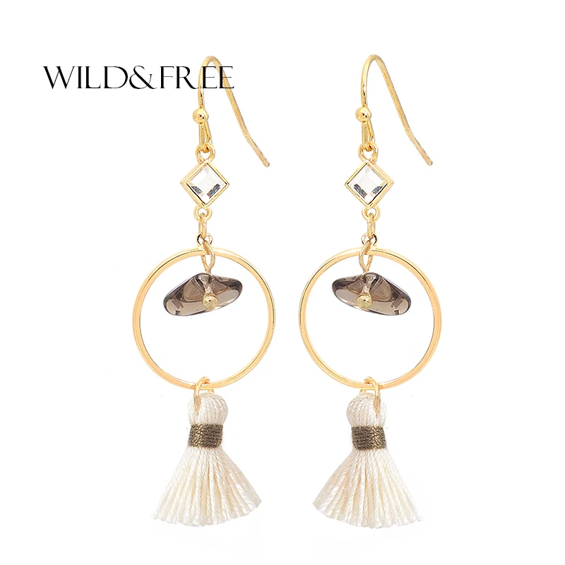 Wild & Free модные серьги гвоздики с кристаллами Swarovski висячие натуральным камнем