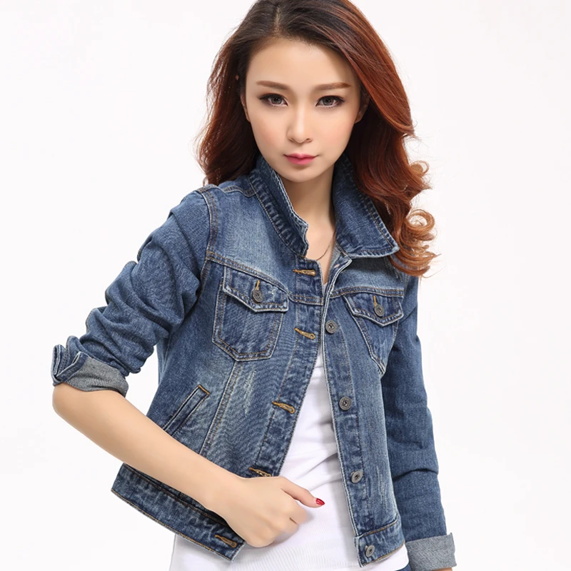 Женская джинсовая куртка с длинным рукавом облегающая короткая повседневные