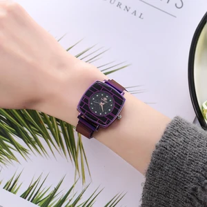 Часы женские, повседневные, кварцевые, с магнитной пряжкой и алмазной сеткой, часы со звездами