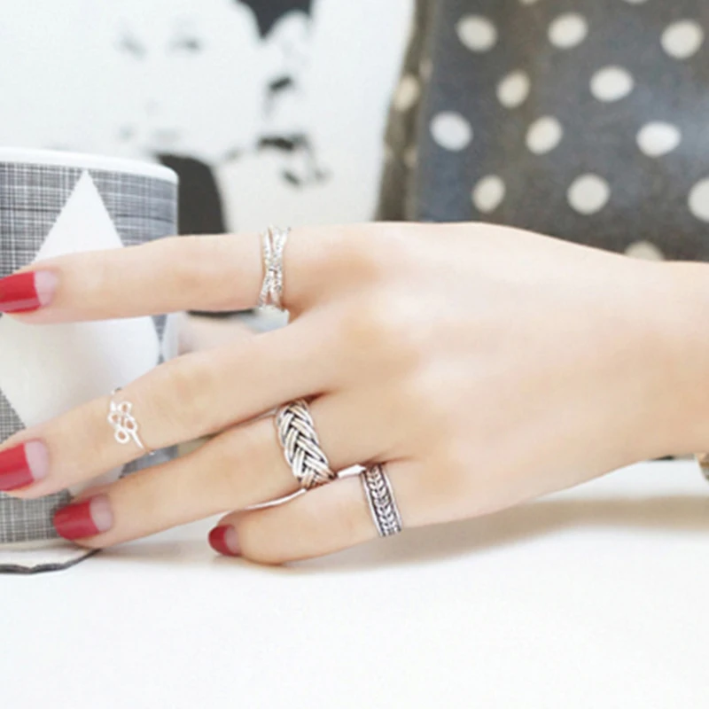 Original 925 Sterling Silver Vintage Carved Olive Leaves Toe Knuckle Tail Open Rings for Party Birthday Christmas | Украшения и