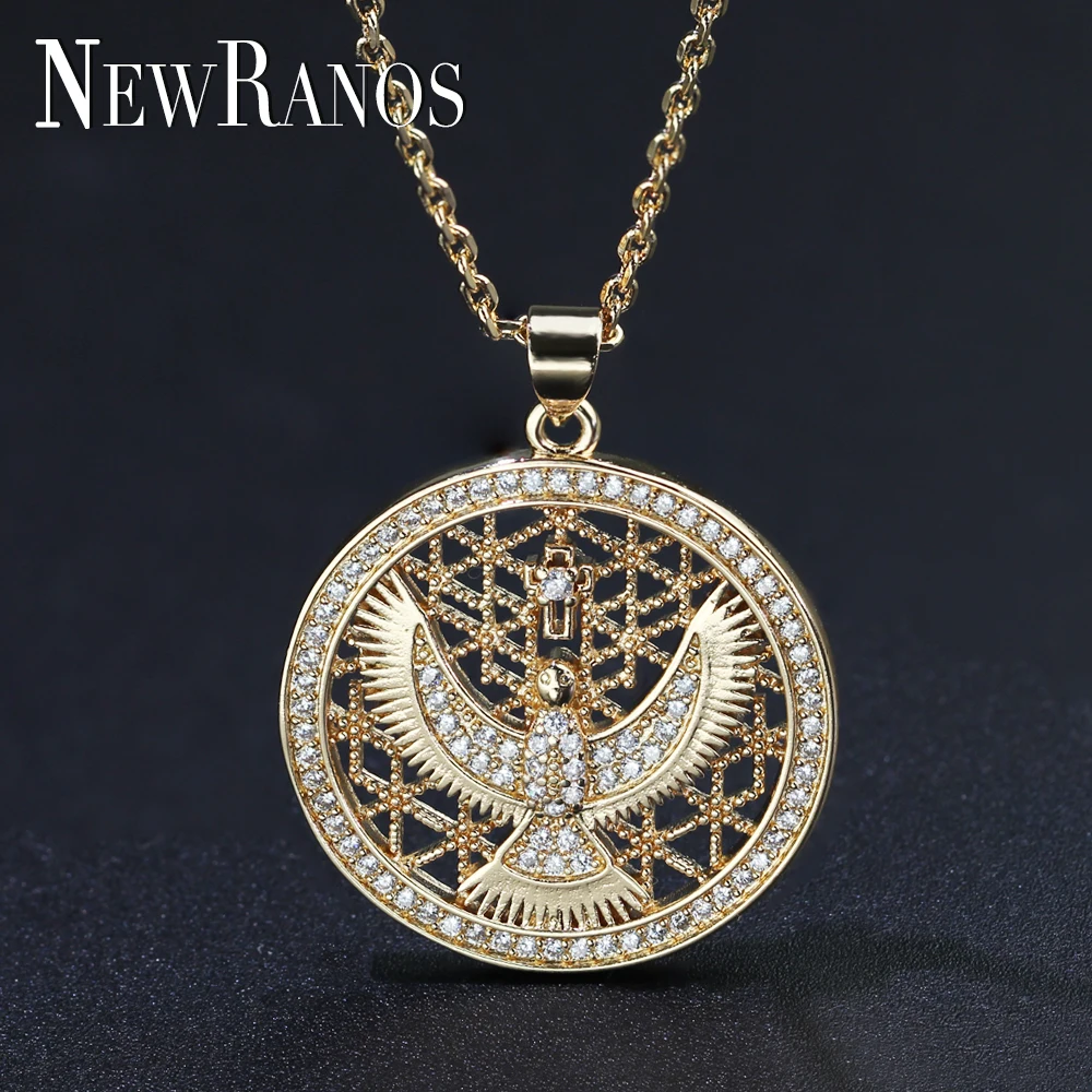 Винтажная круглая подвеска Nekclace Hawk Орел золото шампанского Круглый Кулон