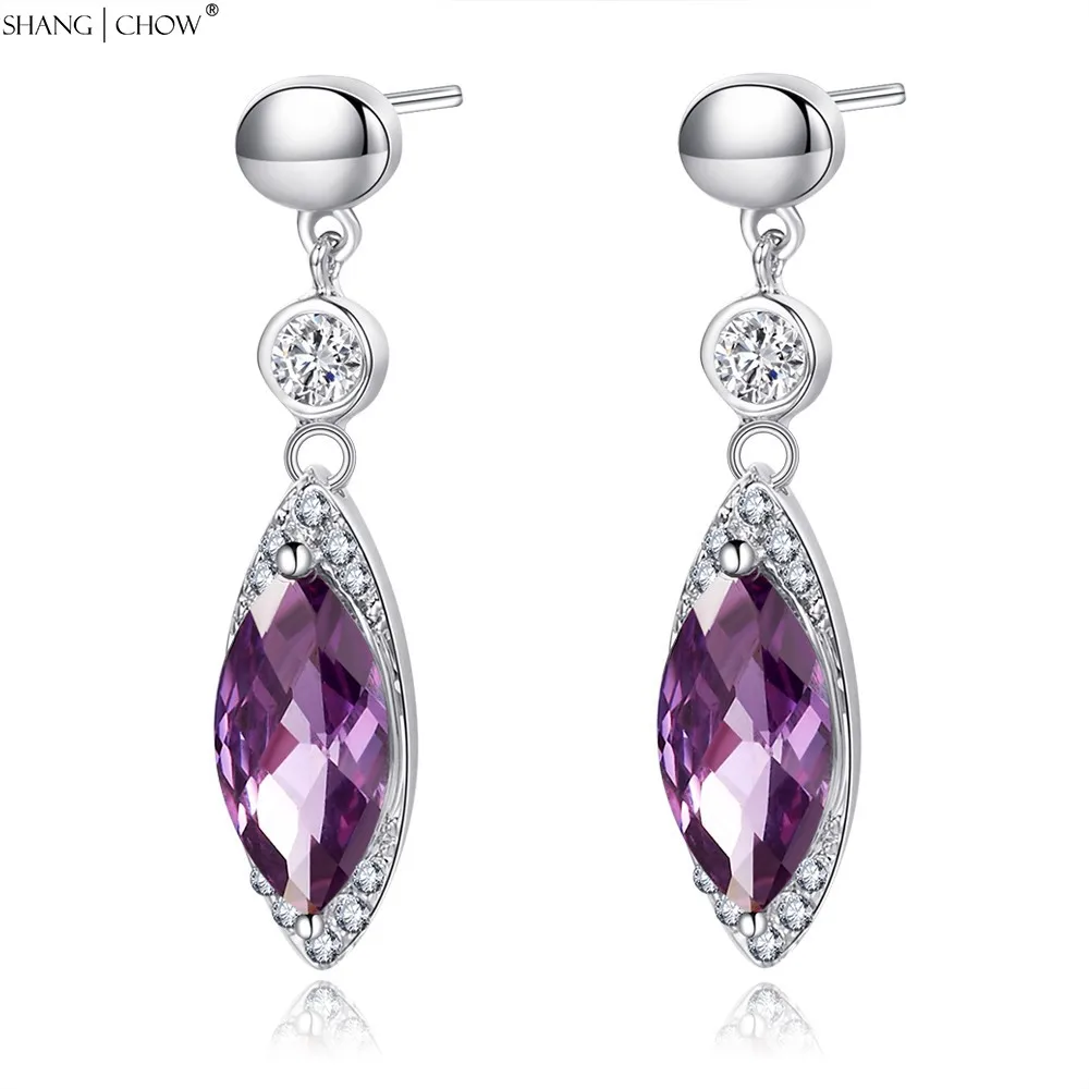 

2017 New Fashion Jewelry Purple Quartz stone 925 Solid Silver Dangle Earrings for unusual women E0443