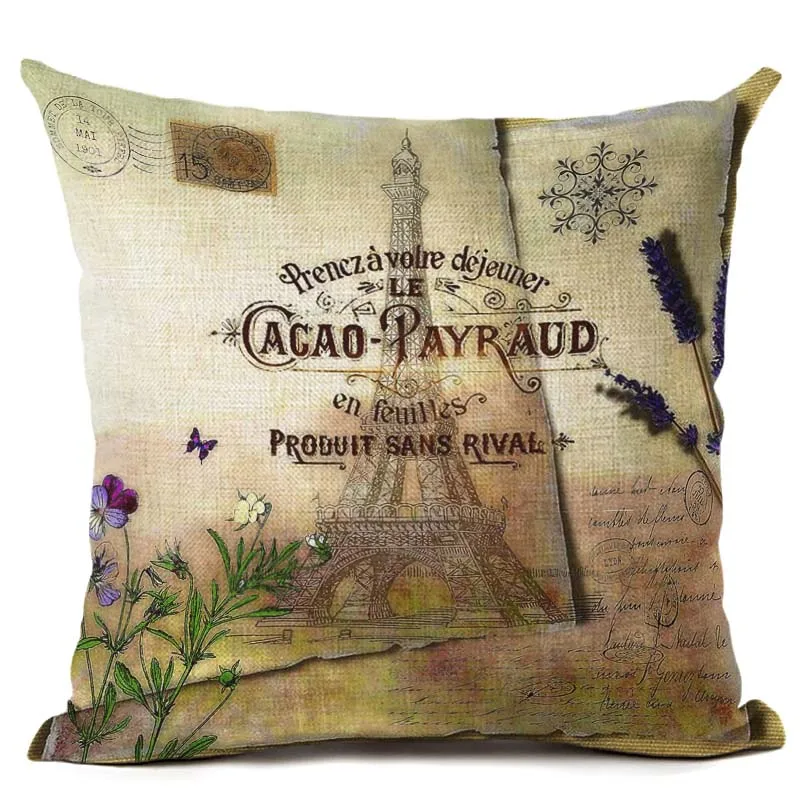 Диванная подушка с принтом Эйфелевой башни хлопковое постельное бельё