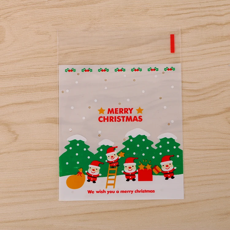 100pcs Xmas Santa Claus Self Adhesive Seal and Open Top Cellophane Cookie Bag for Bakery Gift Candy Chocolate Packaging | Дом и сад