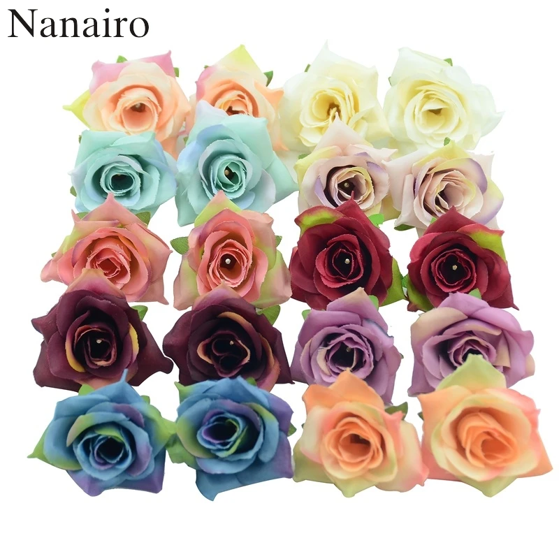 

100PCS DIY High Quality Artificial Silk Flowers Head For Home Wedding Party Decoration Wreath Gift Box Scrapbooking Fake Flowers