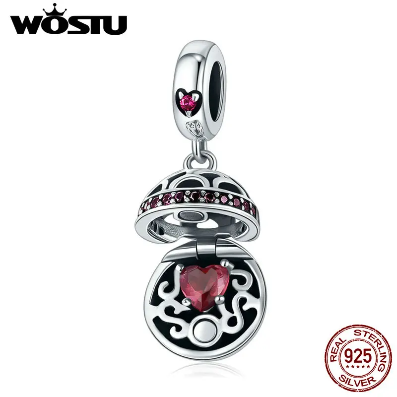 WOSTU,, 925 пробы, серебро, любовь, Подарочная коробка, розовый CZ, шарм, подвески, подходит для браслета, ожерелья, ювелирное изделие, подарок для изготовления CQC689