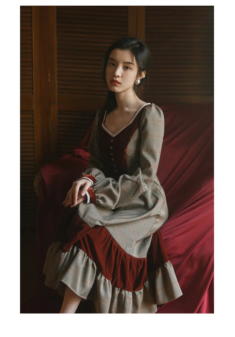 Женское бархатное платье с V образным вырезом высокой талией|Женские платья| |