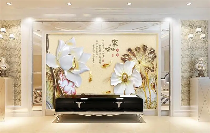 3d room wallpaper custom mural photo lotus koi relief painting picture background wall non-woven for walls | Обустройство дома
