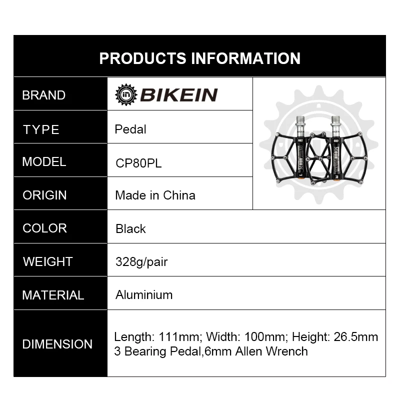 

BIKEIN Ultralight CNC Aluminum Road Bike Mountain Bicycle 3 Sealed Bearing Black Pedals 9/16 inch Cycling MTB BMX Parts 328g