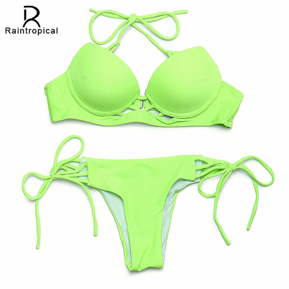Raintropical пикантные Для женщин однотонный короткий топ бикини купальник Мини