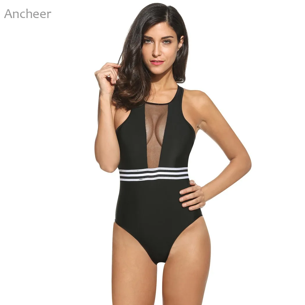 Новое поступление 2017 сексуальный цельный купальник ажурный сетчатый боди с