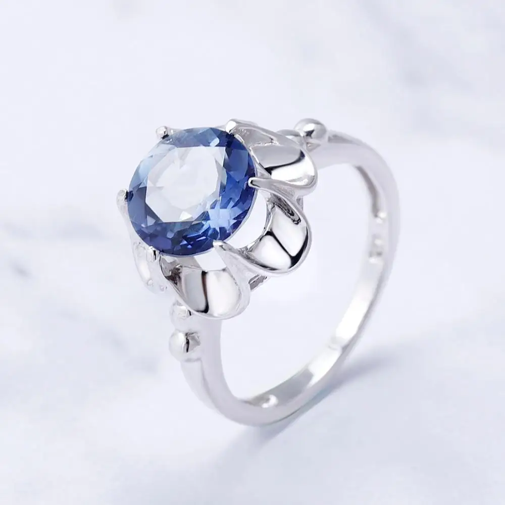 Драгоценный камень балет 2.74Ct натуральный Iolite синий мистик кварц цветок кольцо