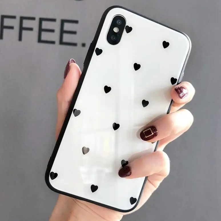 luxury tpu+Tempered glass simple and small love Phone Case for iphone X 7 6 6S 8 plus cases | Мобильные телефоны и
