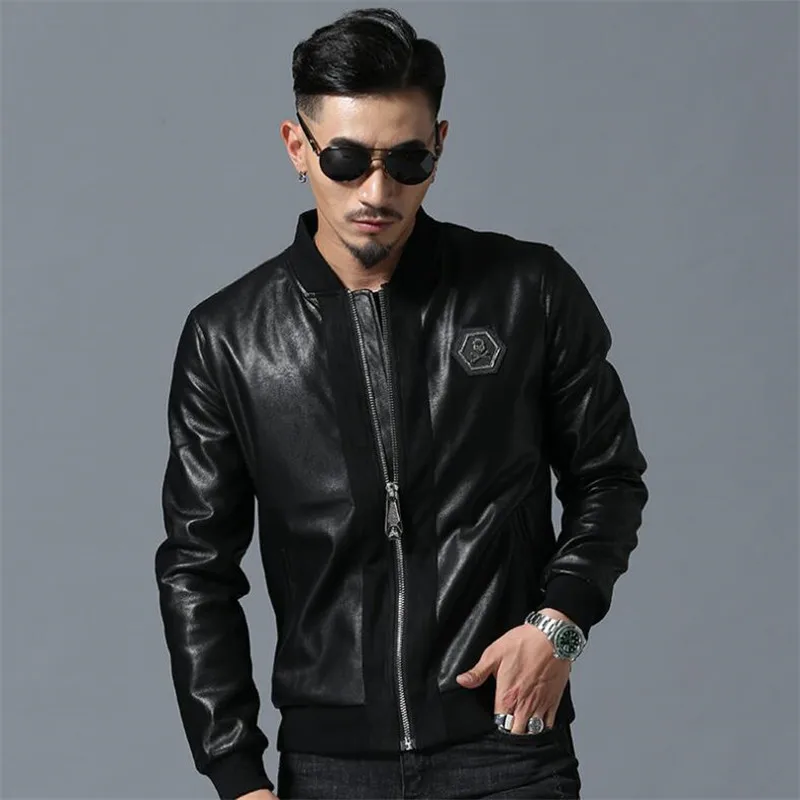 Sudaderas Hombre Куртки из искусственной кожи с черепами и стразами уличная одежда