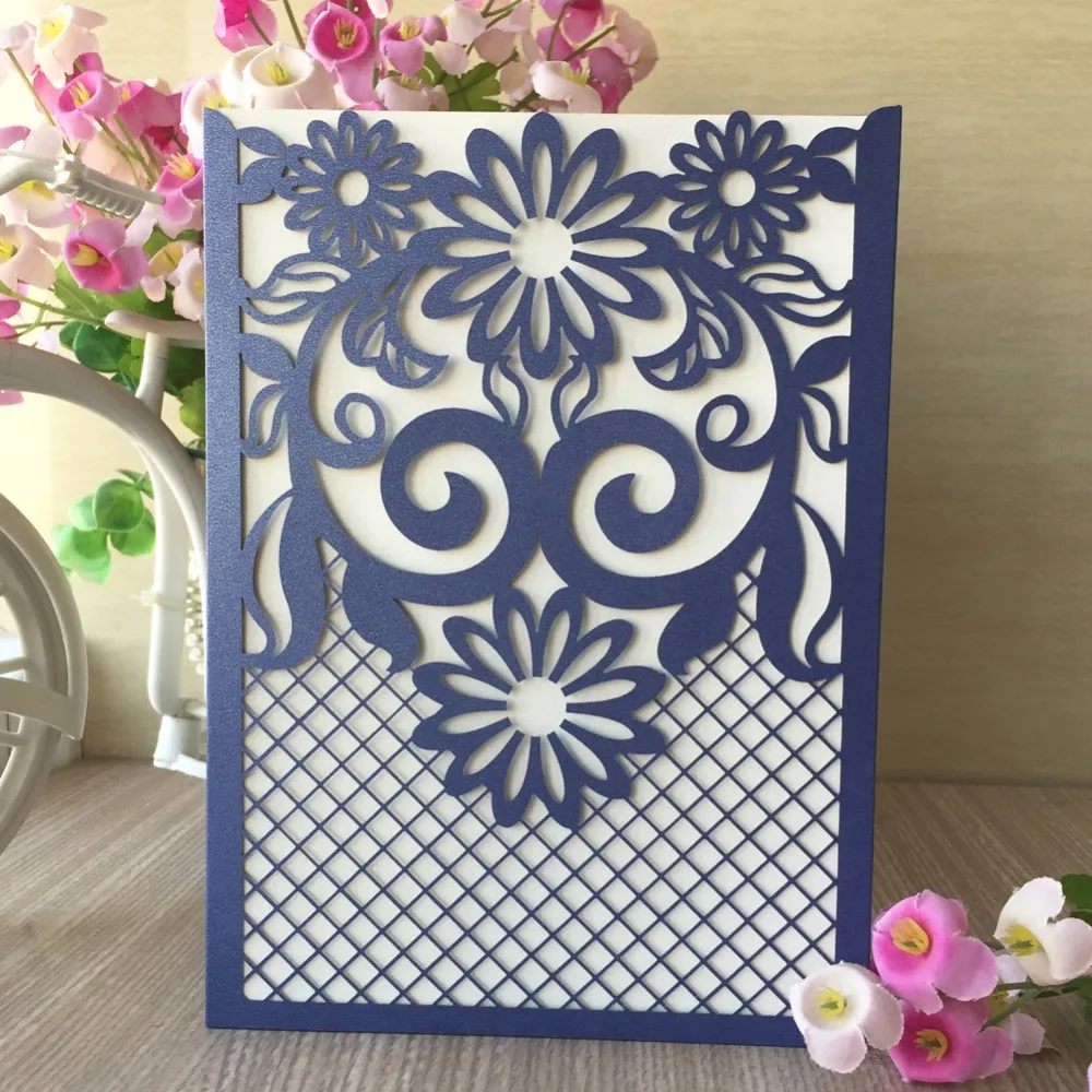 50 шт./лот отправка свадебных приглашений полый лазерный разрез перламутровая