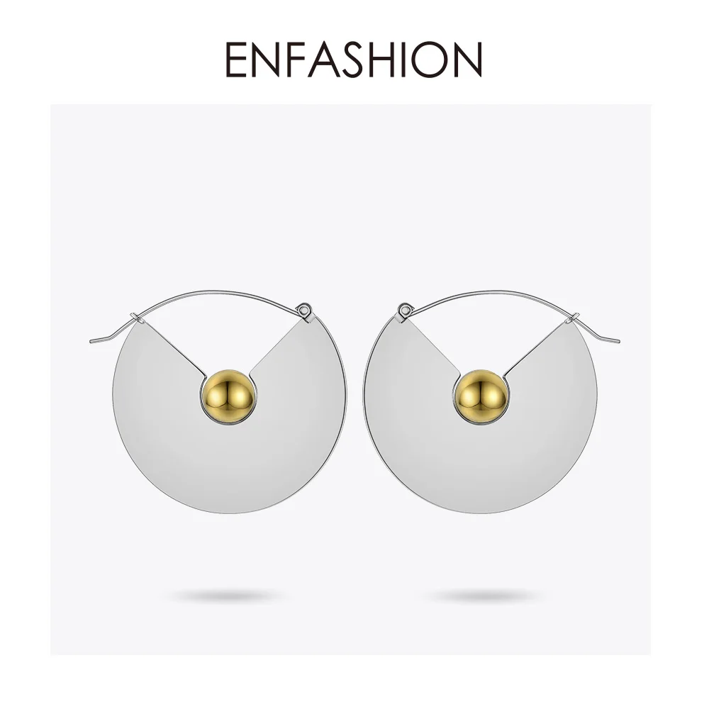 Silver color Enfashion панковские геометрические Висячие серьги для женщин массивные большие круглые веерные висячие серьги Модные ювелирные изделия Kolczyki EB181046 - Окраска металла: Silver color
