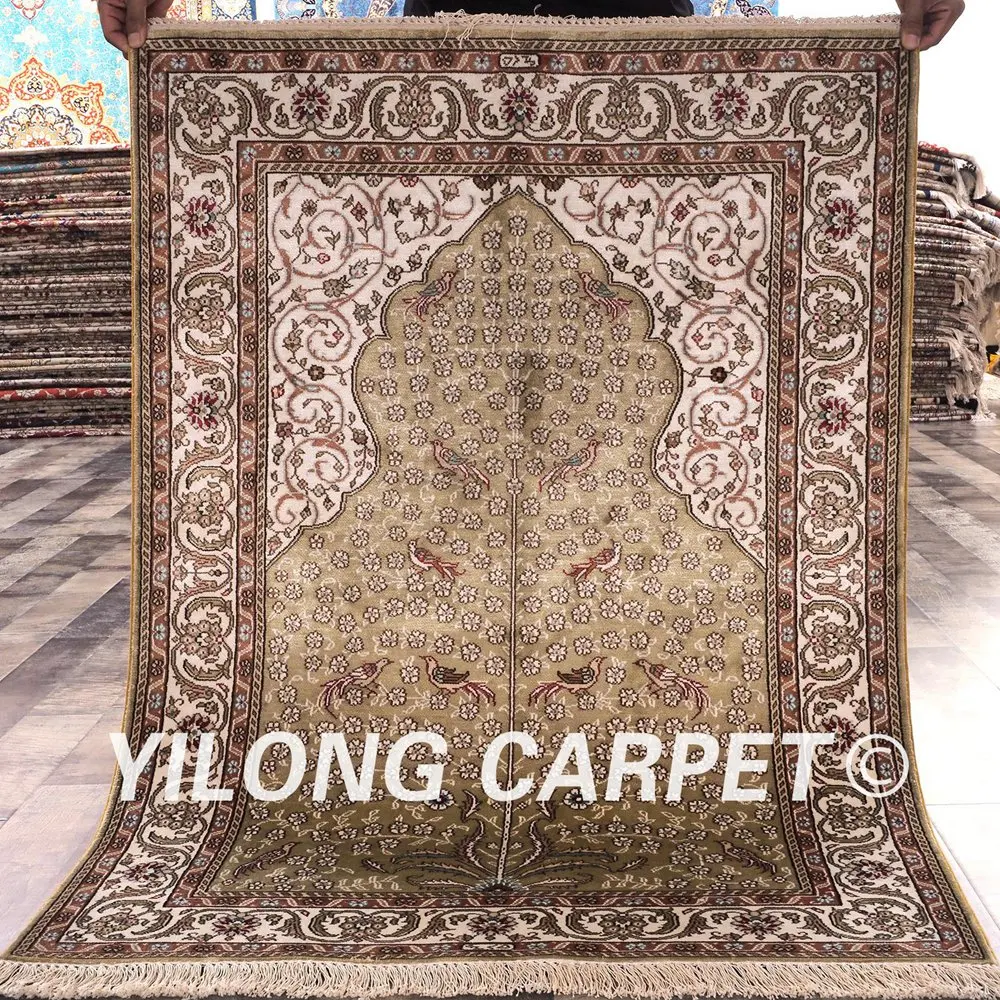 YILONG 2 75 'x 4' Тебриз шелковый ковер бежевый выгодный ручной работы Изысканные