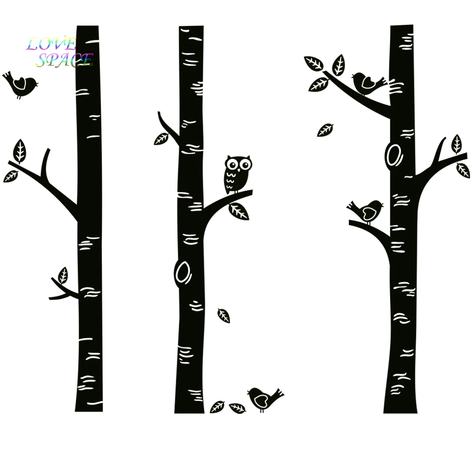TOP Owl Birds Wall Sticker 3 Big Birch Tree Wall Decals Great for Nursery- Baby Nursery Room Art Mural Vinyl Wall Decor Stickers