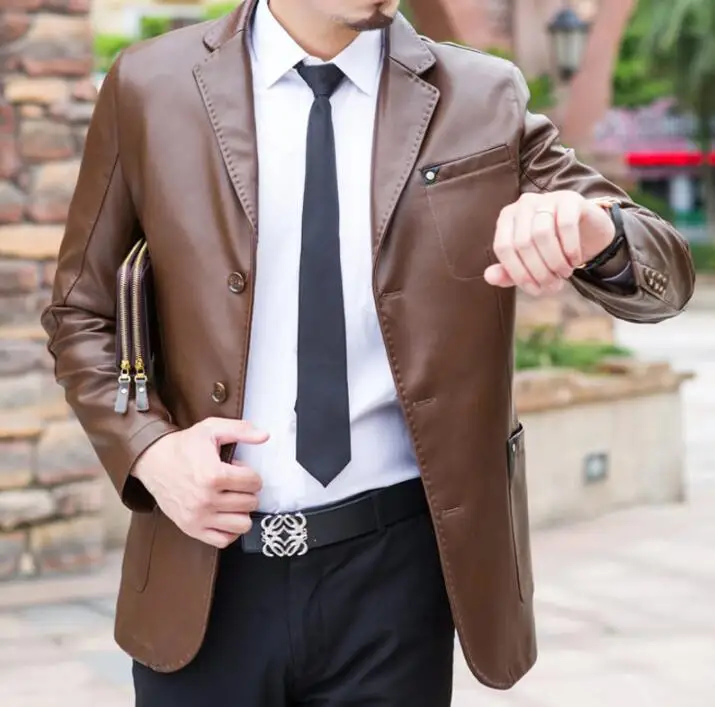 Korean slim mens leather jackets and coats thin jaqueta de couro masculino motoqueiro chaqueta hombre spring autumn brown black