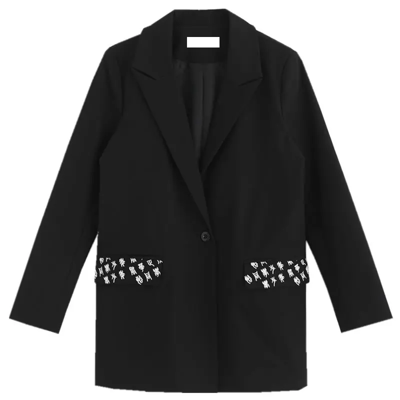 [HG] 2018 Korea Fashion New Women Autumn Single Breasted Notched Collar Full Sleeve Print Embroidery Casual Blazers GWY2590 | Женская