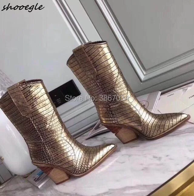Женские ковбойские ботинки SHOOEGLE зимние модельные из натуральной кожи со