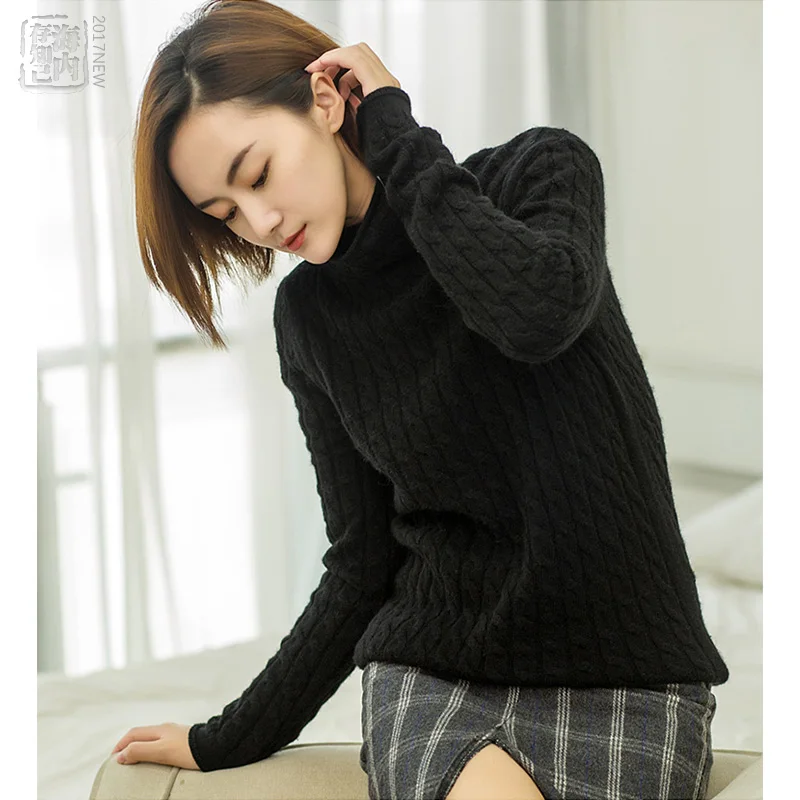 Winter Women Turtleneck Allover Long Cable Thick Sweater Angora Womens Pullover Knitted Liberal Collar Jumper #3204 | Женская одежда