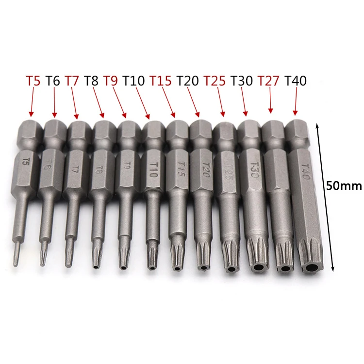 12 шт. 1/" 50 мм T5-T40 Torx матовая отвертка Биты Magnetic Магнитный электродрель отвертка головка электродрайвер инструменты