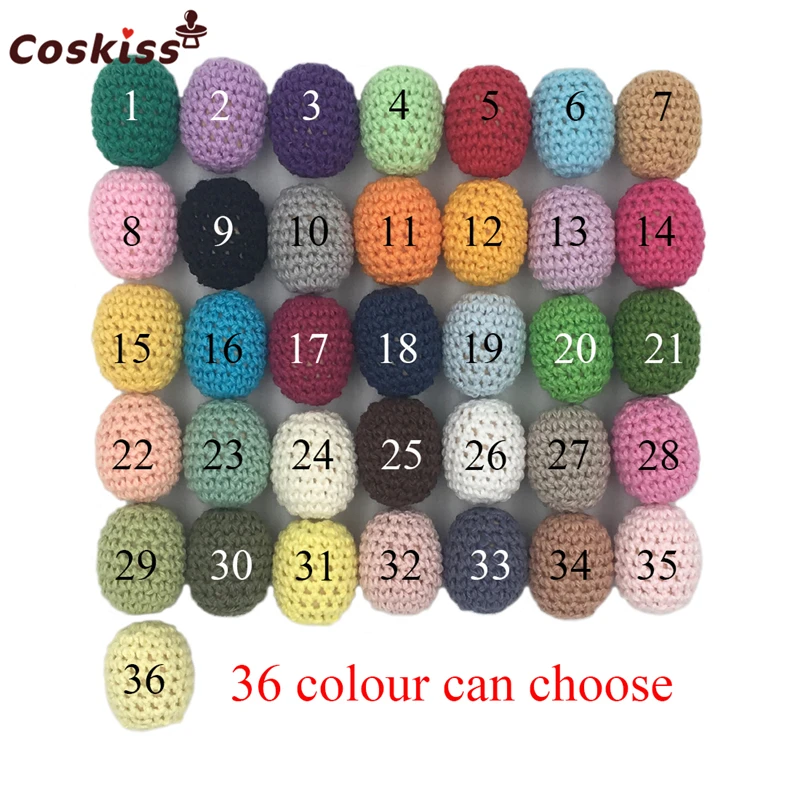 Cuentas de madera para dentici&oacute;n de beb&eacute;, mordedor artesanal de color arco&iacute;ris de ganchillo, Bola de punto de 25x20mm (0,98X0, 79 pulgadas) para collar de dentici&oacute;n de beb&eacute;, decoraci&oacute;n-0
