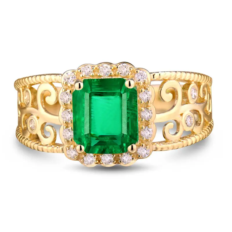 Женское кольцо с изумрудом LOVERJEWELRY 6x8 мм натуральное самоцветом и бриллиантами 14K