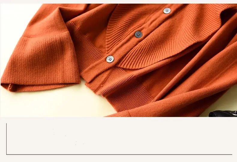 New Design Autumn Winter Women Cashmere Cardigan Wild Solid Color Coat wool casual Ruffles Sweater |