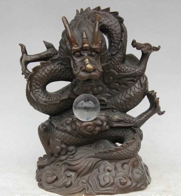 

Free Shipping JP S62 14 Chinese Bronze Crystal Folk Feng Shui Zodiac Year Dragon Statue sculpture (B0413)