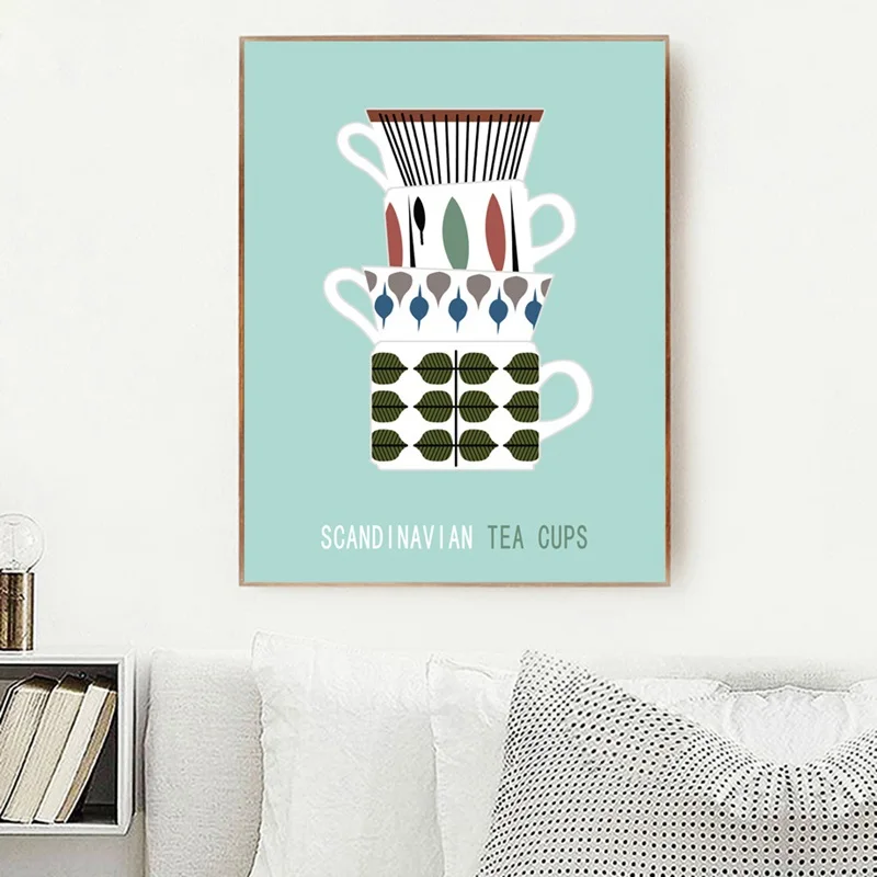 Coffee Tea Cups Cartoon Canvas Painting Modern Home Decoration Art Nordic Posters And Prints Modular Wall Pictures For Kitchen | Дом и сад