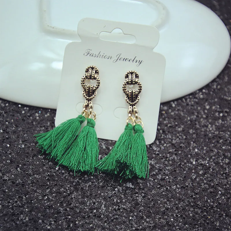 Новинка 2018 Винтажные серьги золотистого цвета с хлопковой кисточкой в