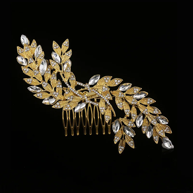F 17x9cm Gold Элегантный огромный свадебный гребень для волос для невесты Кристалл Стразы Жемчуг женские шпильки свадебный головной убор украшения для волос аксессуары - Окраска металла: F 17x9cm Gold