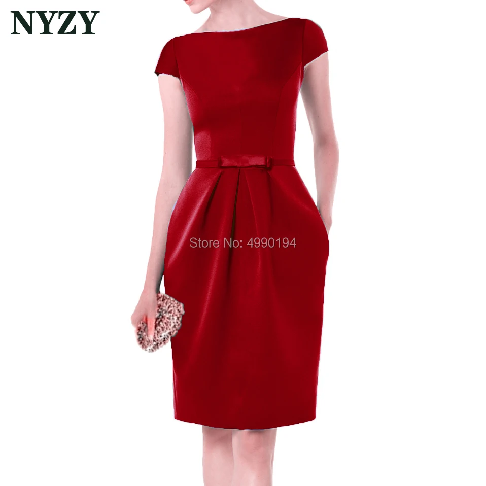 Бирюзовый халат Vestido коктейльные платья NYZY C155 элегантное атласное свадебное платье с карманами праздничная одежда вечернее платье - Цвет: Красный