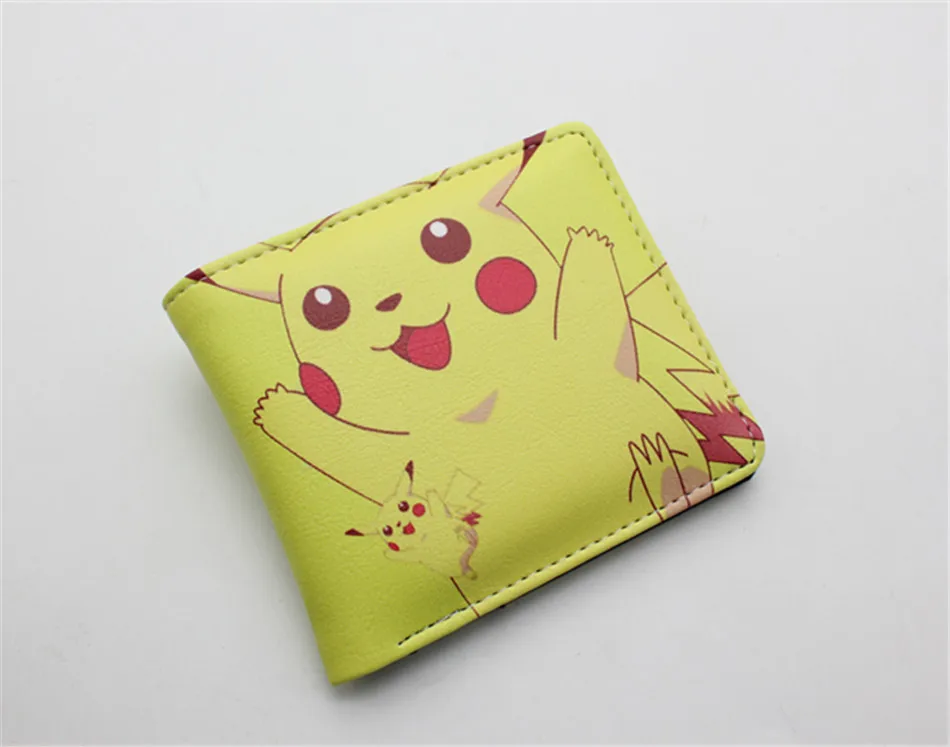 M Короткий кошелек из искусственной кожи Pokemon Pikachu, двойной держатель для карт с фото, кошелек из кожи для мальчиков и девочек, мужские кошельки на кнопке с 3D-принтом - Цвет: M