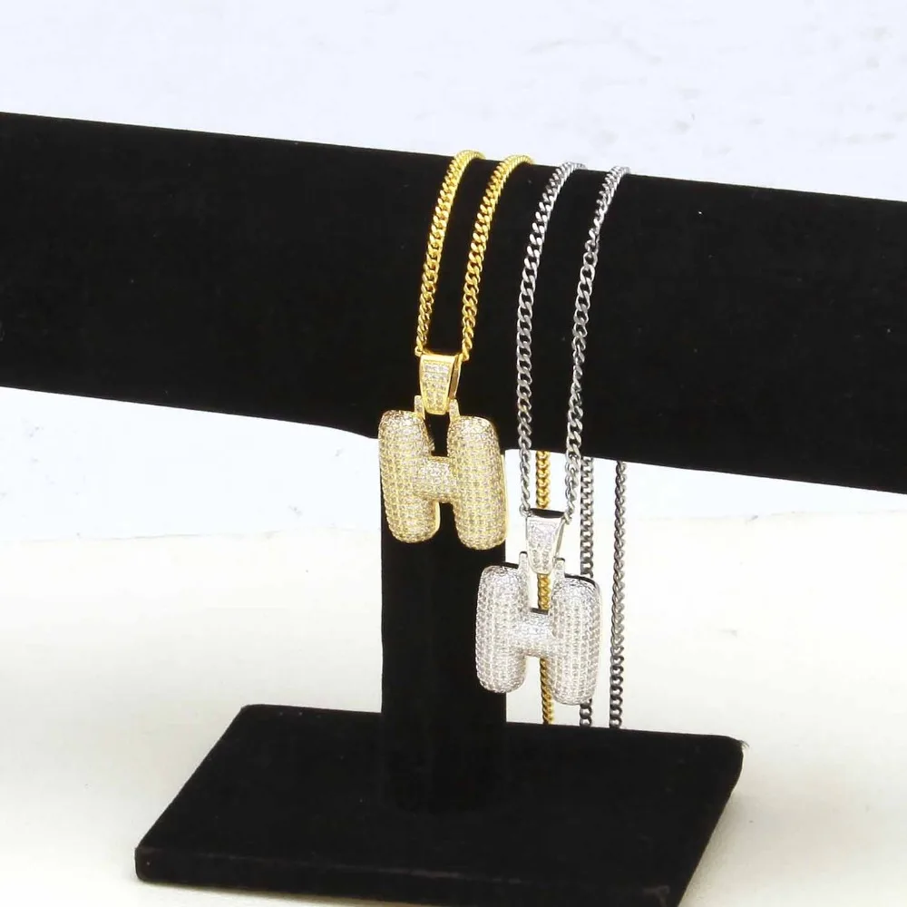 Хип-хоп Кубинский Цепочка A-Z с именем под заказ Bling CZ ожерелье надписью Charm для