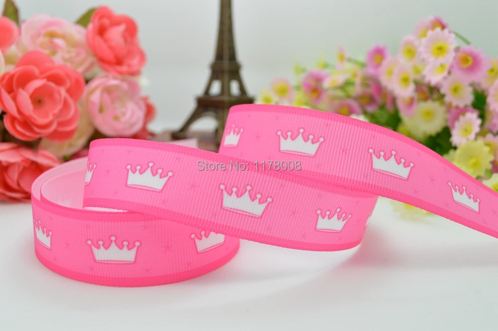 DUWES 7/8 &quot22 мм розовая корона для принцессы с принтом grosgrain ribbon hai rbow DIY Ручная