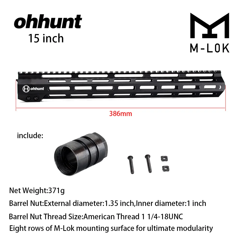 15 inch Black Ohhunt Slim Free Floa Handguard system 7 ''9'' 10 ''12'' 13,5 ''15'' 17 ''MLOK M-LOK AR15 Handguard Fit For. 223 5,56 - Цвет: 15 inch Black