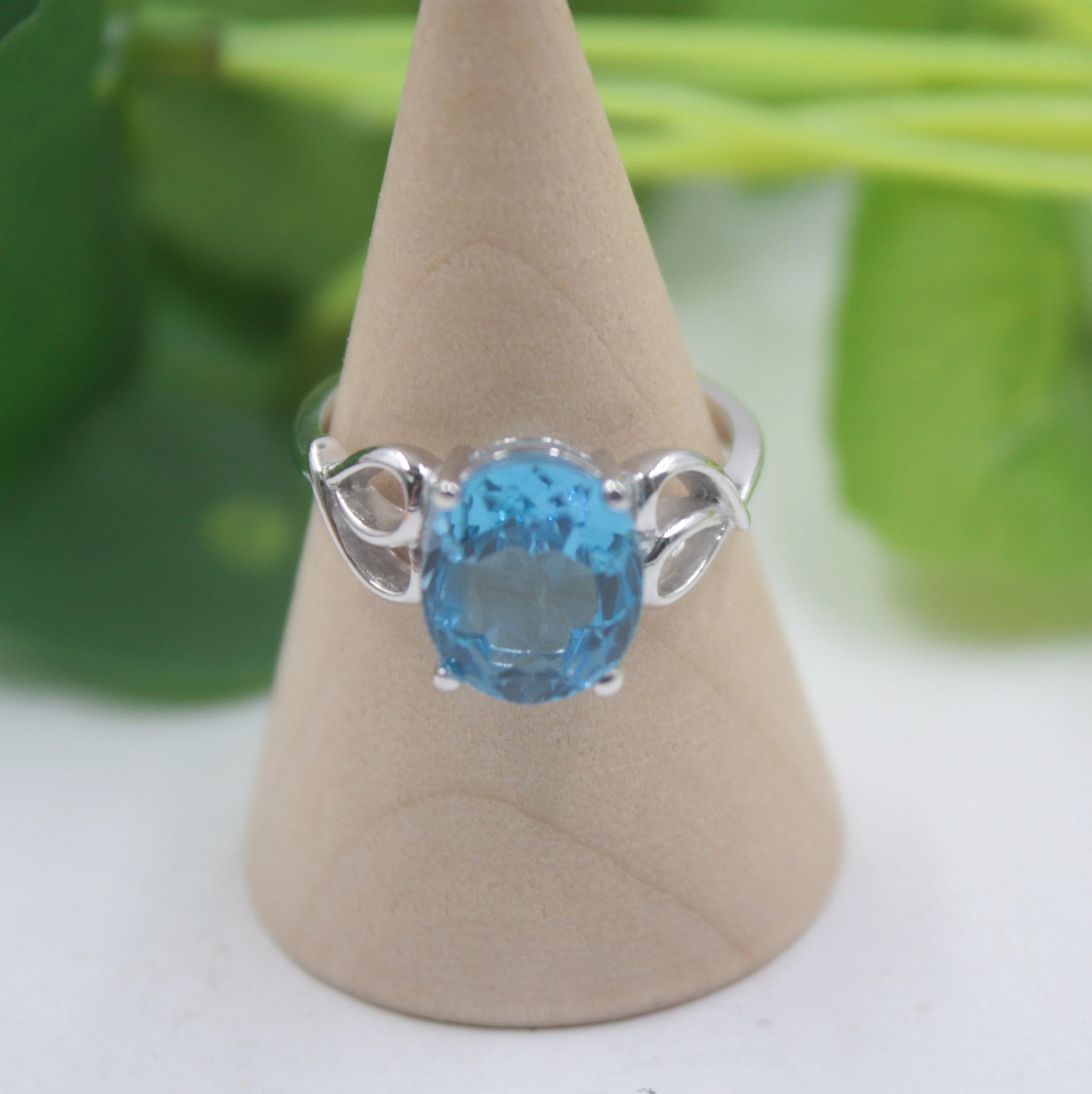 

S925 Fine Sterling Silver & Blue Topaz Ring Women Round 11mm Big Ring Elegant Fashion New Ring US 6-7