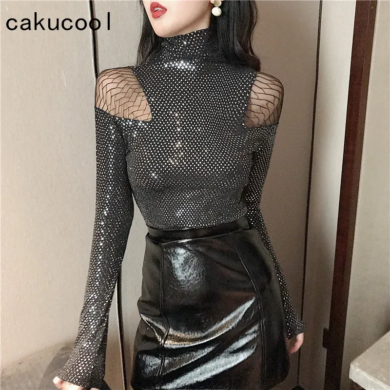 Cakucool НОВАЯ шикарная Водолазка пуловер рубашка для женщин длинный рукав полная
