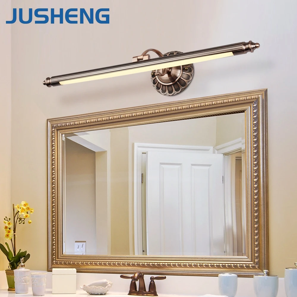 JUSHENG античная бронза светодиодный настенные светильники в Ванная комната с
