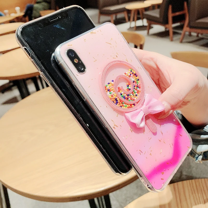 Роскошный чехол для Iphone X Xs Max 7 8plus 6s Xr с блестками и бантом мягкий прозрачный из