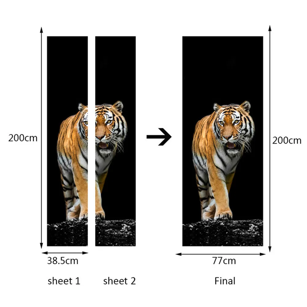 3D наклейки на стену с животными, художественный, виниловый, Съемный Плакат, сцена, окно, тигр, дверь, украшение для дома, наклейки на стену, наклейка