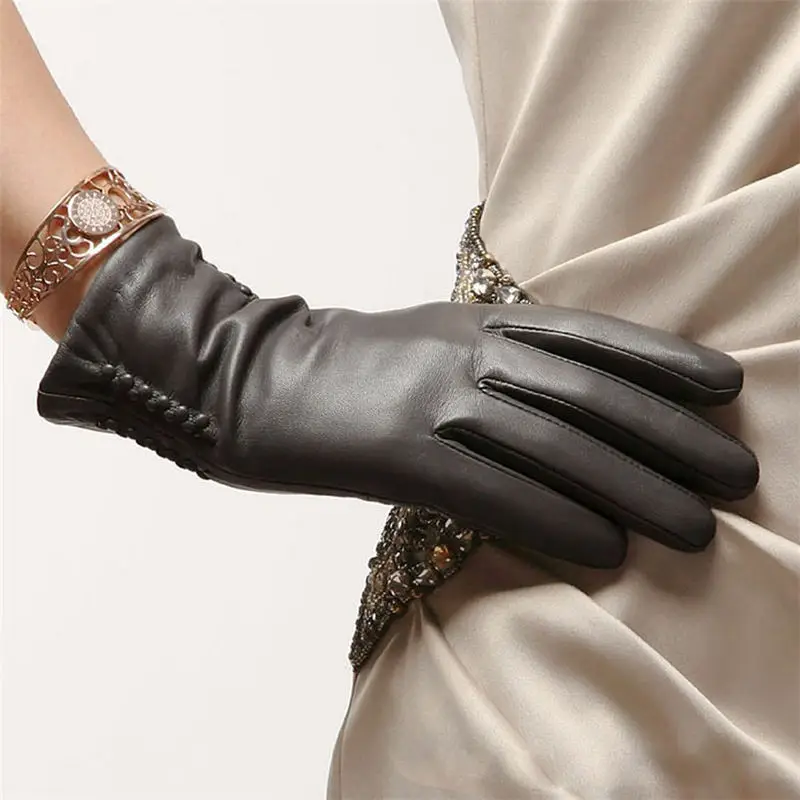 dark grey Высококачественные женские перчатки из натуральной кожи, акция, модные однотонные перчатки из овчины, женские теплые перчатки, L013NC-5 - Цвет: dark grey